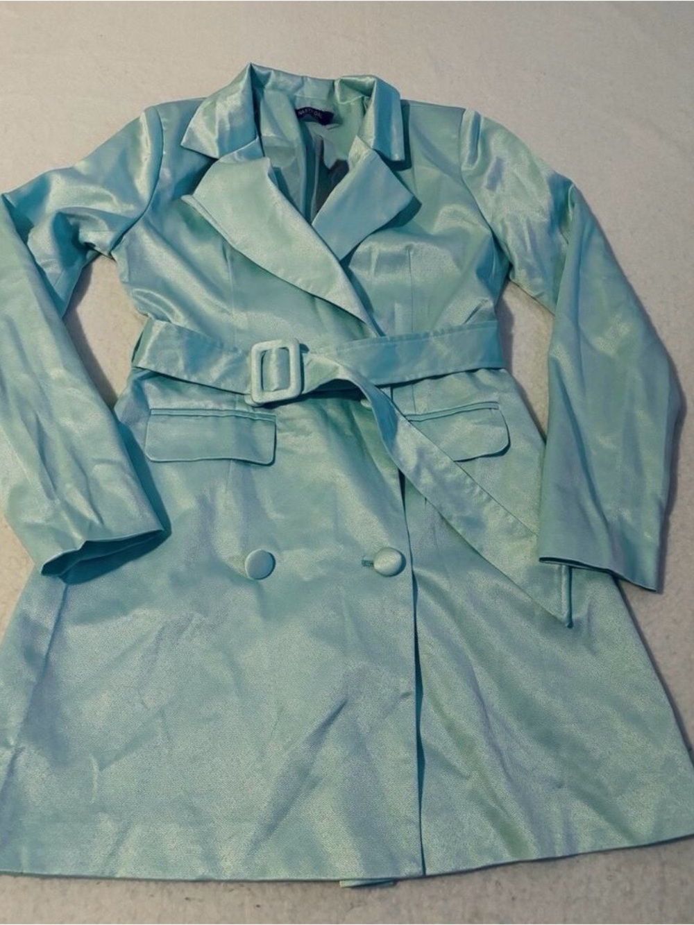 Nasty Gal Shimmery Aqua Satin Trench Coat
